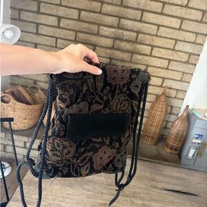 Vintage tapestry drawstring bag